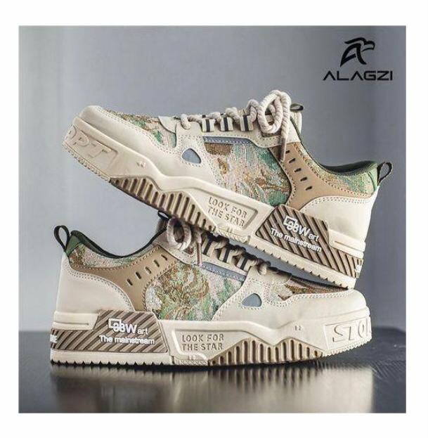 ALagzi  Men's Beige Ankle Sneakers Casual-Textile Shoes