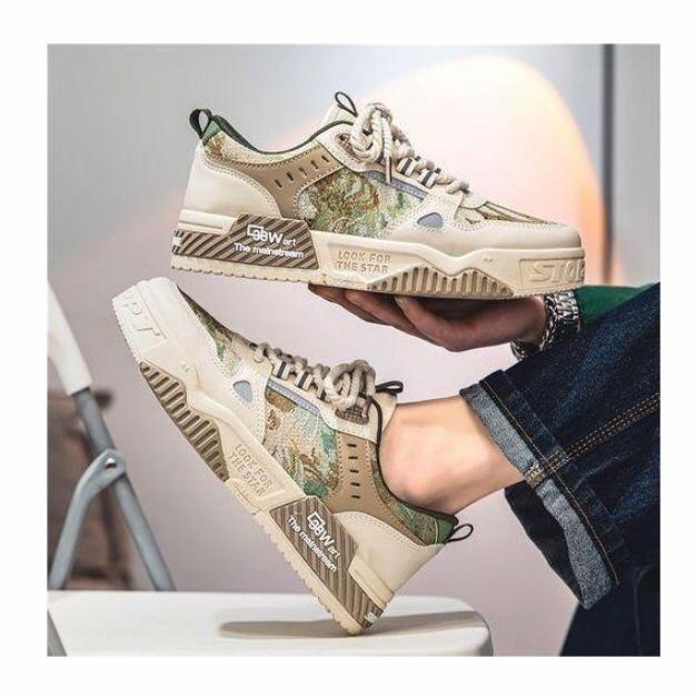 ALagzi  Men's Beige Ankle Sneakers Casual-Textile Shoes