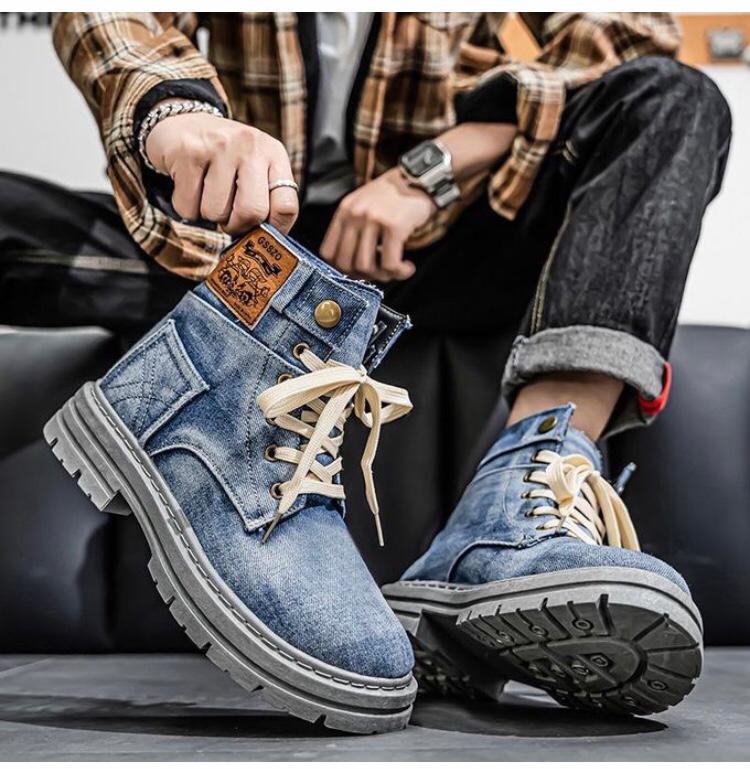 High Top Boots Men's leather shoes Motorcycle Ankle Martin Boots Outdoor Casual Work Shoes