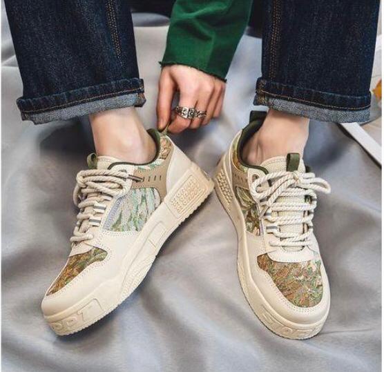 ALagzi  Men's Beige Ankle Sneakers Casual-Textile Shoes